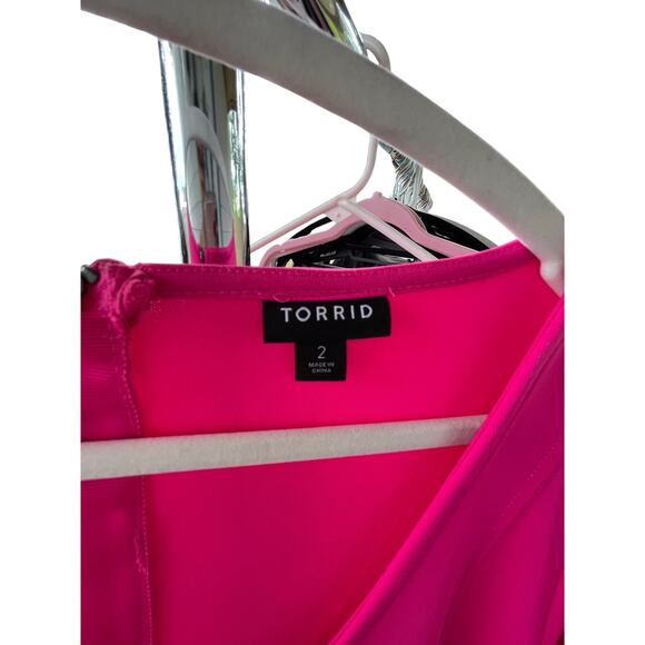 Torrid Fluted Fit & Flare Scuba Hot Pink Mini Dress Pockets Woman Plus Size 2X - Picture 2 of 9